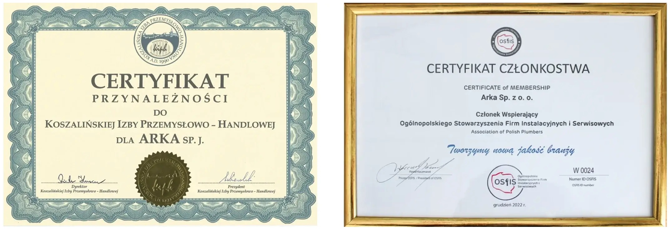ARKA certifikaty